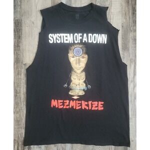 System Of A Down Muscle Tee Mens Large Black Mezmerize Album Graphic Cut Off
